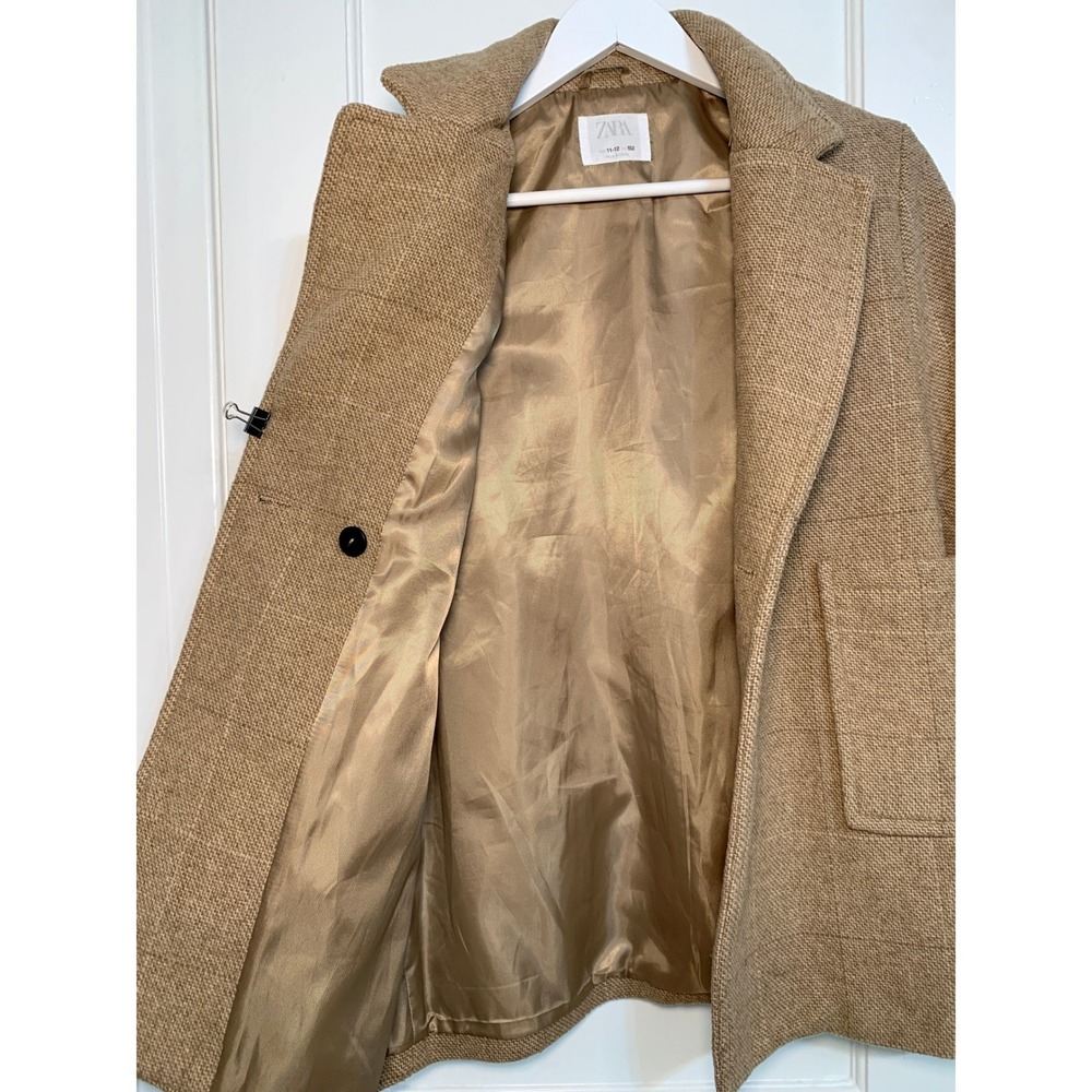 Zara Girls Double Breasted Brown Tweed Wool Blend Peacoat Gossip Girl / 11-12 - Picture 5 of 16